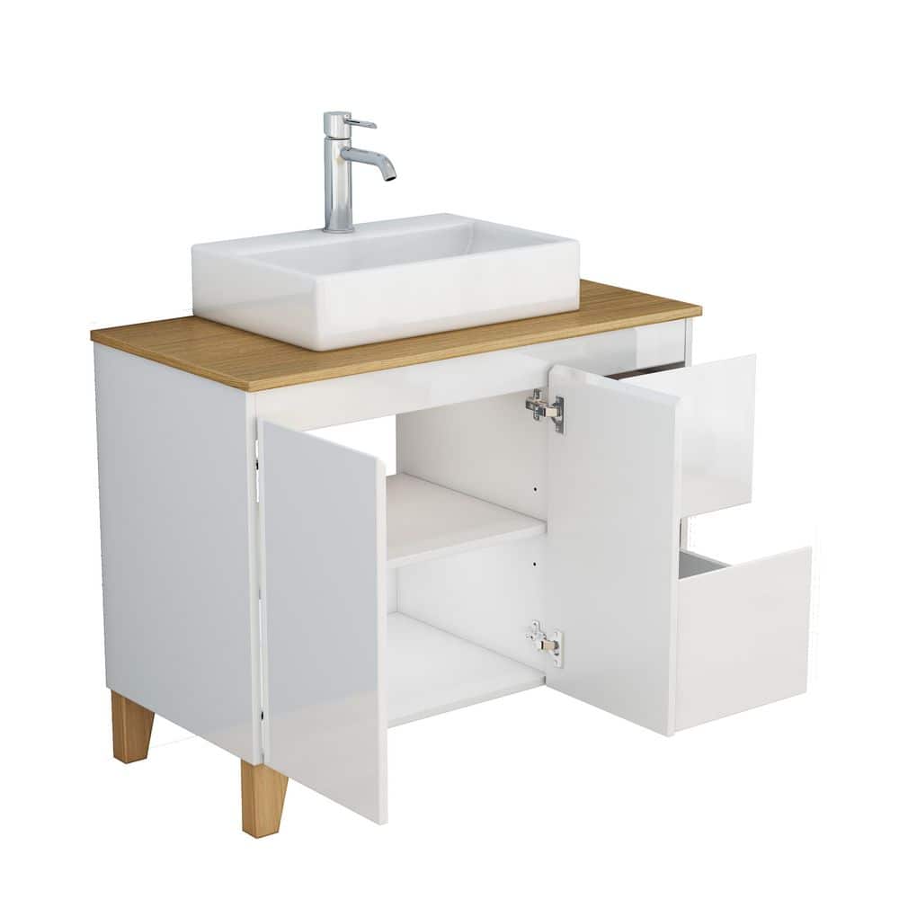 36 in. White Wood Rectangle Vessel Sink Bathroom Vanity Combo with Sink Combo, 2 Doors and 2 Big Drawer price history on PriceWatchPro