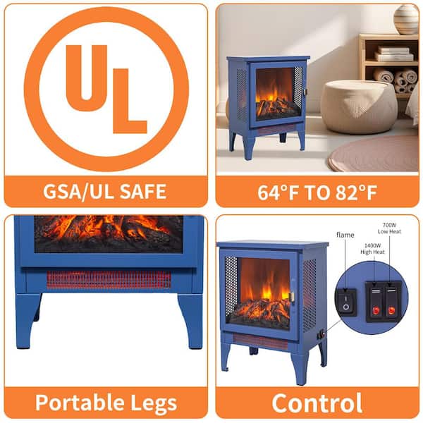 14.2 in. Freestanding Electric Fireplace Stove Heater 400 sq. ft. with 3D Flame in Classic Blue