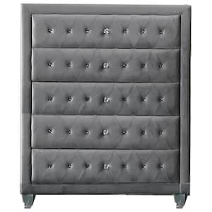 Bel-Air 5-Drawer Gray Crushed Velvet Chest 48 in. H x 40.5 in. W x 20 in. D