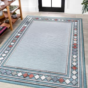 Sebastian Approximate Rug Size Blue/Ivory 4 ft. x 6 ft. High-Low Modern Diamond Border Indoor/Outdoor Area Rug