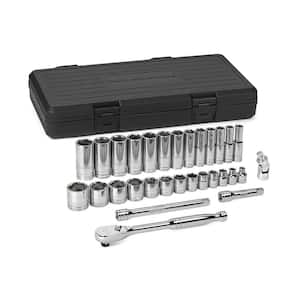 3/8 in. Drive 6-Point Standard & Deep SAE 90-Tooth Ratchet and Socket Mechanics Tool Set (30-Piece)