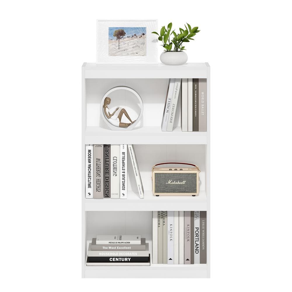 White Adjustable 3-Tier Wooden Shelf Bookcase