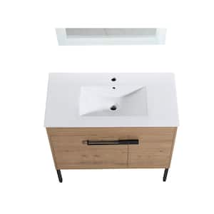 36 in. W x 18.3 in. D x 35 in. H Single Sink Freestanding Bath Vanity in Brown with White Ceramic Top