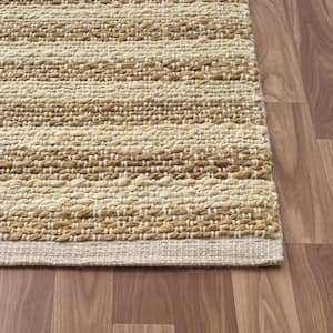 Nautical Coastal White/Tan 7 ft. 9 in. x 9 ft. 9 in. LR82490 Striped Hand-Woven Indoor Area Rug