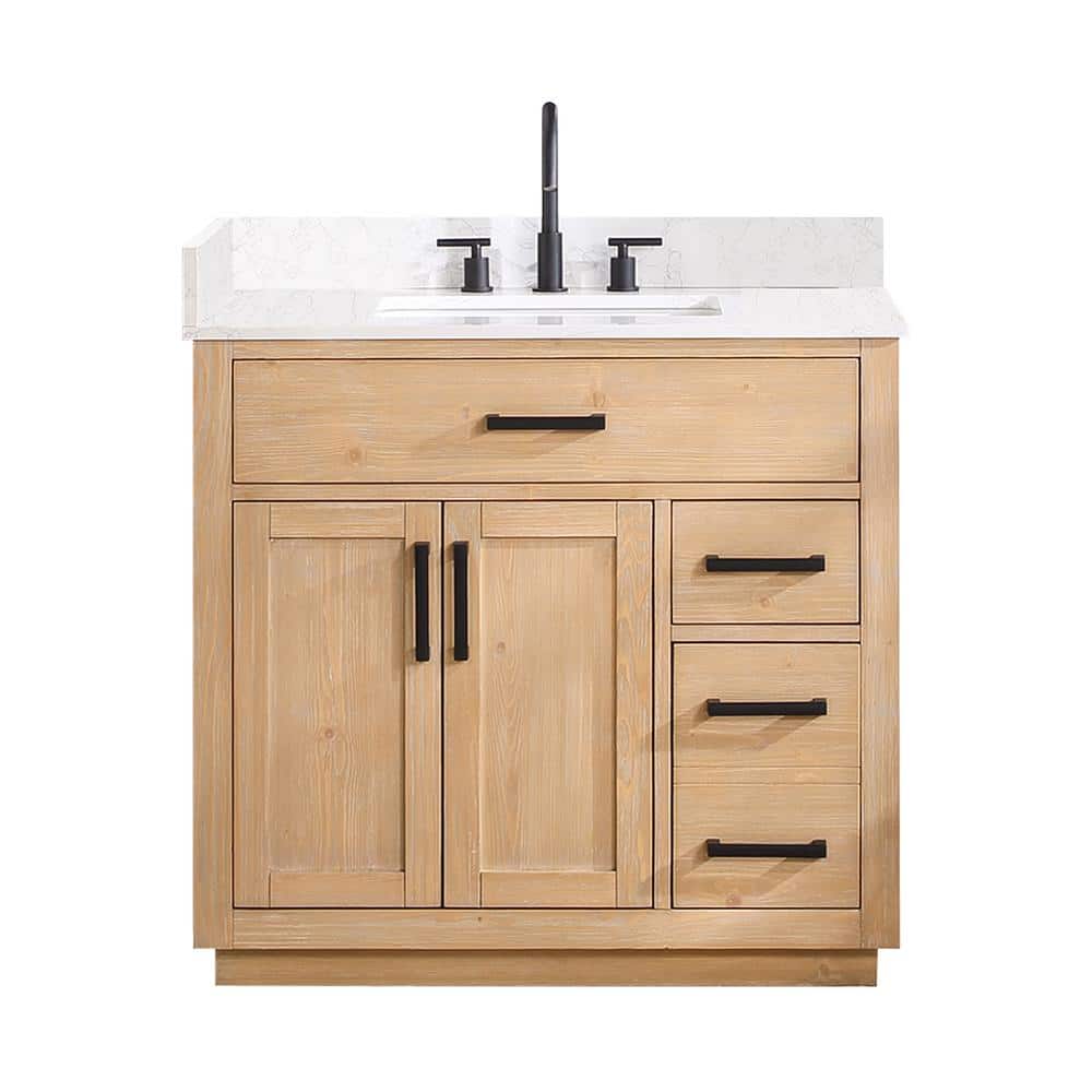 Gavino 36" Light Brown Wood Vanity with Composite Stone Top