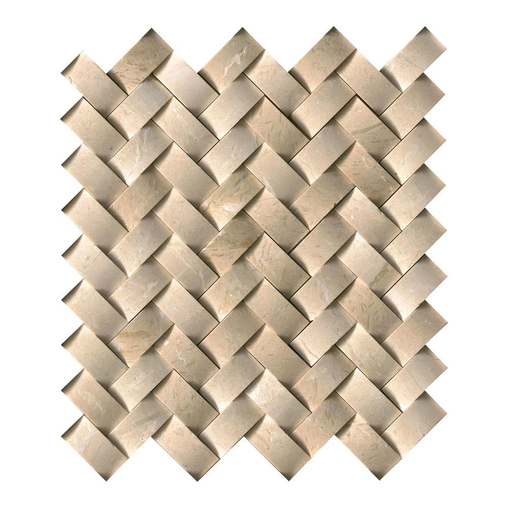 Beige Polished Marble Herringbone Mosaic Wall Tile