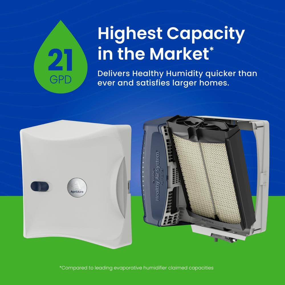 Whole-House White and Blue Evaporative Humidifier with Humidistat