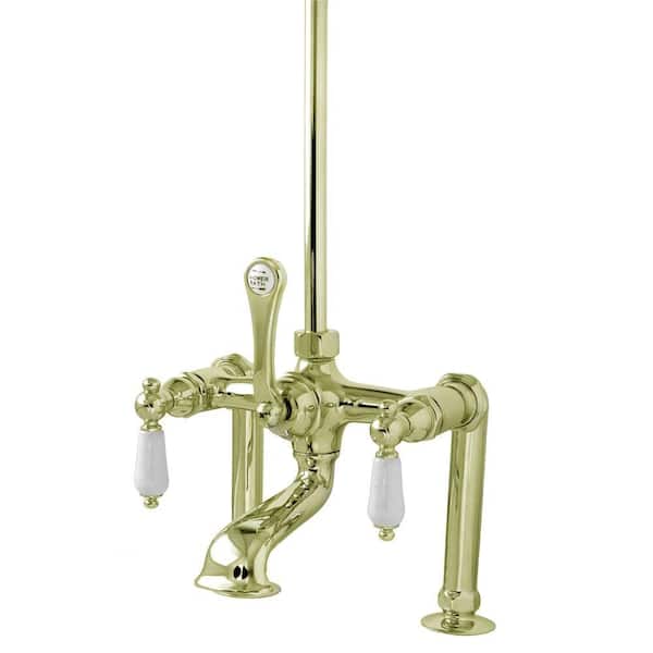 Elizabethan Classics RM12 3-Handle Claw Foot Tub Faucet with Porcelain Lever Handles in Satin Nickel