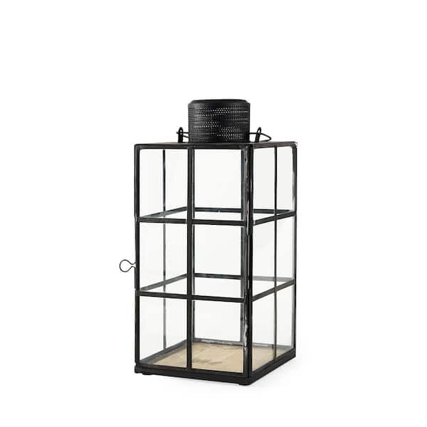 Gamfield 6.1 in. L x 6.1 in. W x 13.4 in. H Medium Black Metal and Glass Lantern