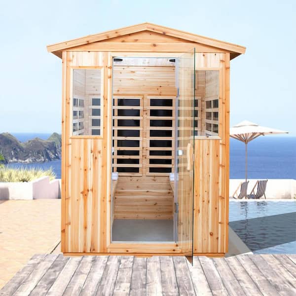 Xspracer Moray 4-Person Outdoor Fir Infrared Sauna with 8 Far-infrared Carbon Crystal Heaters and Chromotherapy