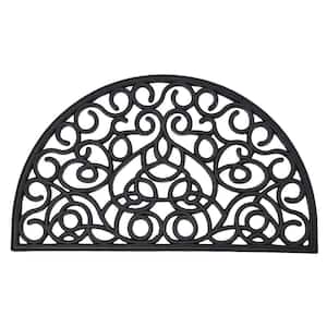 Evideco 30 in. x 18 in. Black Outdoor Half Round Front Door Mat Rubber