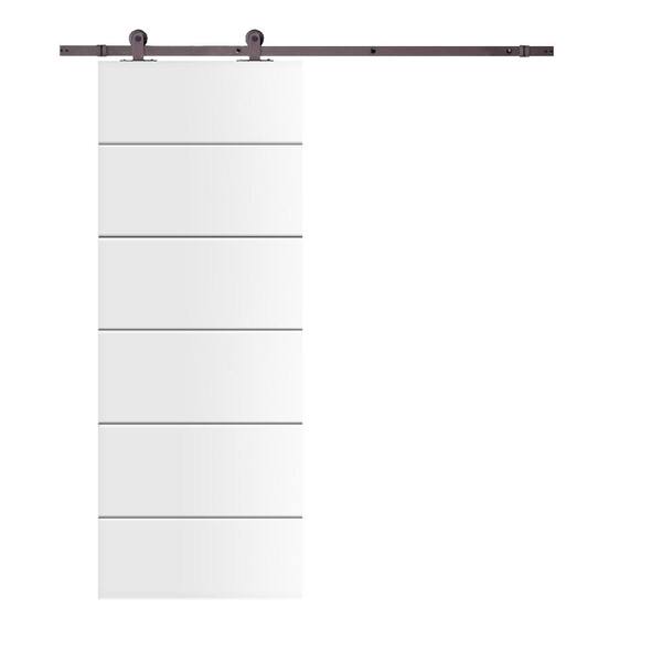 CALHOME Modern Classic 34 in. x 80 in. White Stained Composite MDF Paneled Sliding Barn Door with Hardware Kit