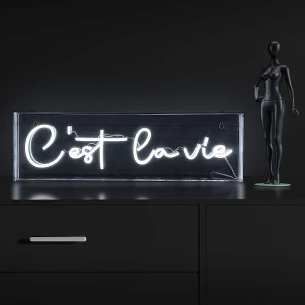C'est La Vie 20 in. x 6 in. Contemporary Glam Acrylic Box USB Operated LED Neon Night Light, White