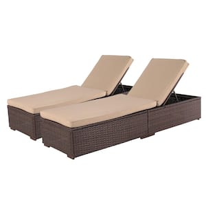 Super Patio Wicker Outdoor Lounge Chair with Beige Cushions (2-Pack)