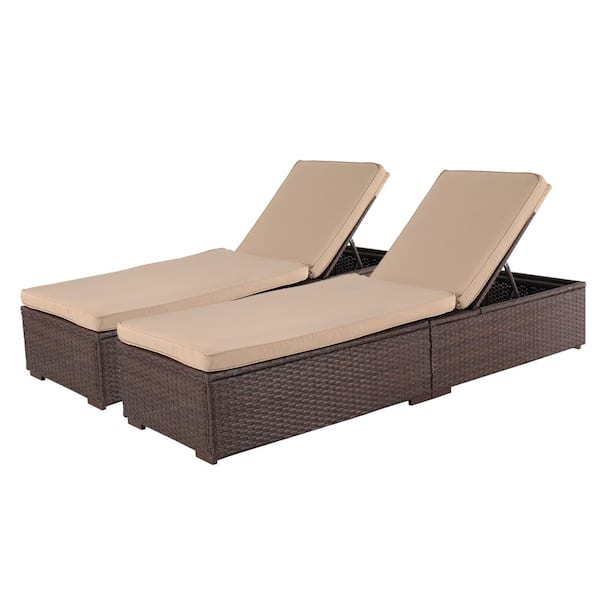 Freestyle Wicker Outdoor Lounge Chair with Beige Cushions (2-Pack)