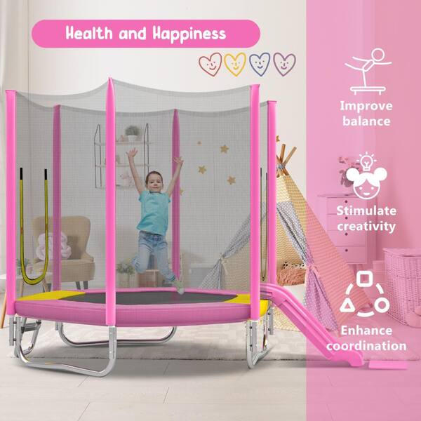 Nestfair 7 ft. Outdoor Pink Trampoline with Safety Enclosure Net