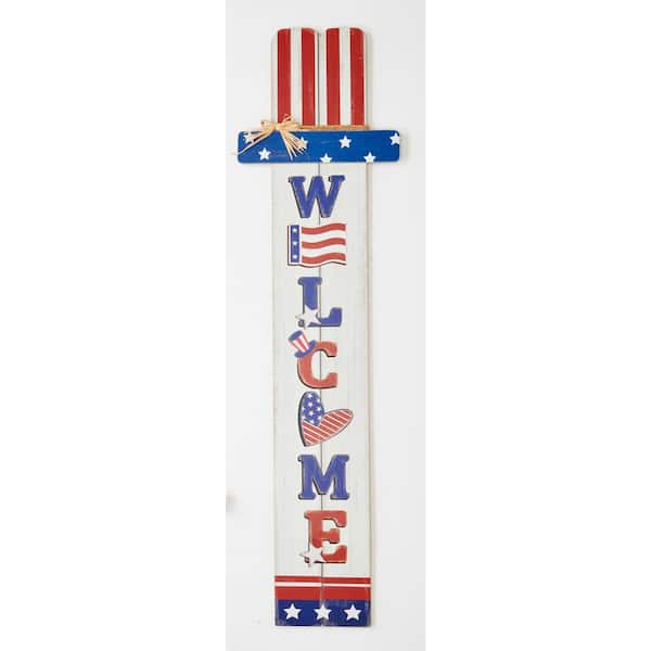 Unbranded 51 in. Wood Patriotic July 4th Welcome Porch Sign