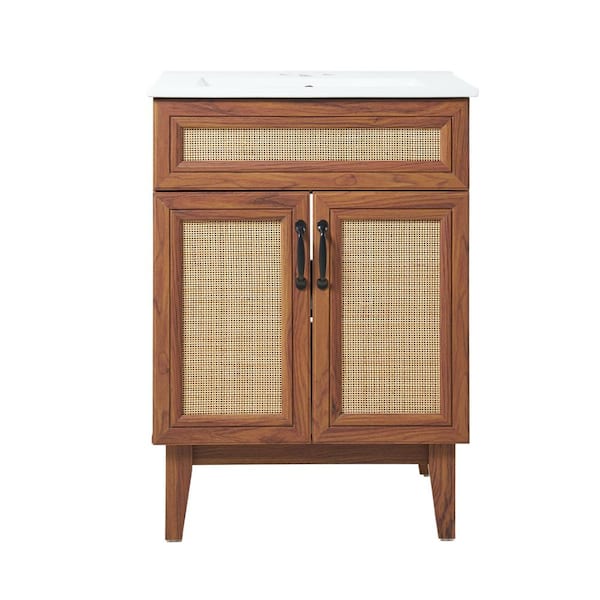 JONATHAN Y Javer Mobiletto Da Bagno Vanity: Noce Opaco Con Anta In Canna, 48,26 Cm - 4