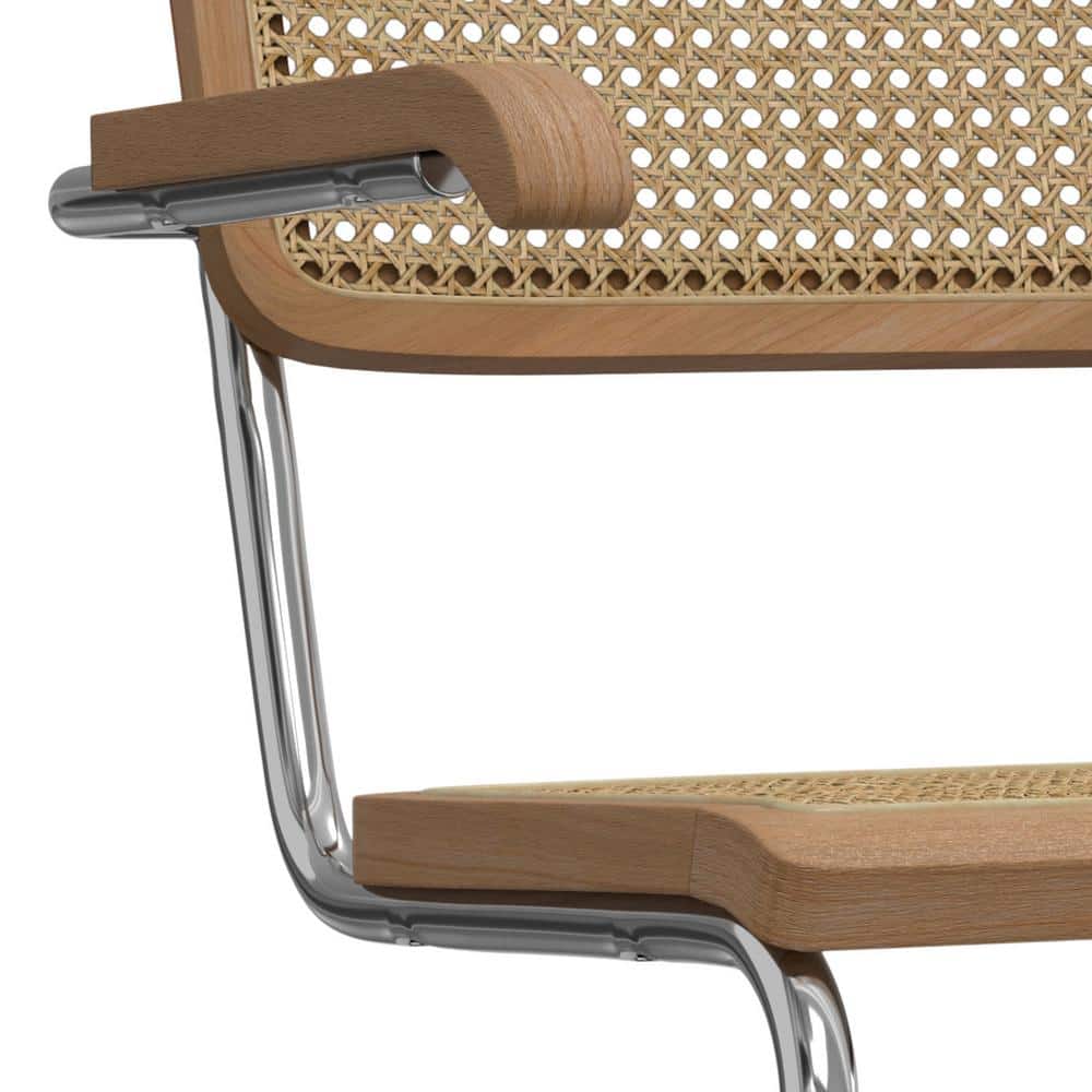 Natural Brown Rattan and Cane Arm Chair with Chrome Legs