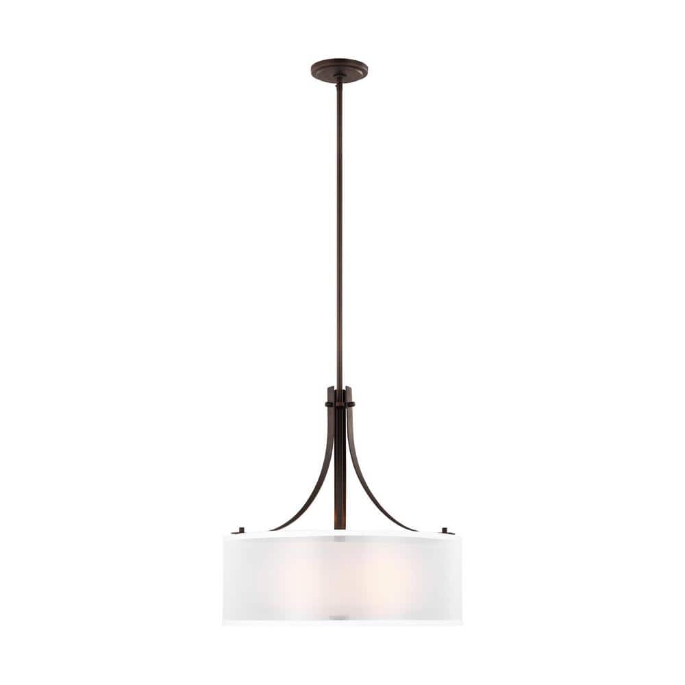 Elmwood Park 19 in. 3-Light Bronze Modern Transitional Drum Hanging Pendant with Off White Organza Silk Shade price history on PriceWatchPro