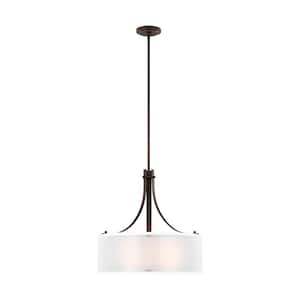 Elmwood Park 19 in. 3-Light Bronze Modern Transitional Drum Hanging Pendant with Off White Organza Silk Shade