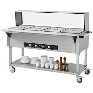 4-Pan Commercial Food Warmer, 4 x 20.6 qt. Electric Steam Table, 2000 W Buffet Warmer with Acrylic Sneeze Guard