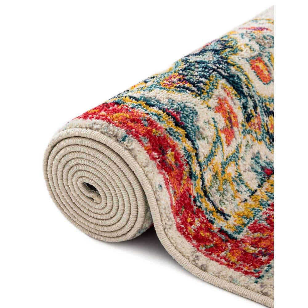 Ivory Rectangular Synthetic Easy Care Area Rug, 9' x 12'