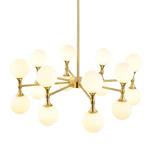 Ameal 16-Light Glam Brushed Brass Sputnik Pendant Up and Down Chandelier for Kitchen Island with Frosted Glass Shade