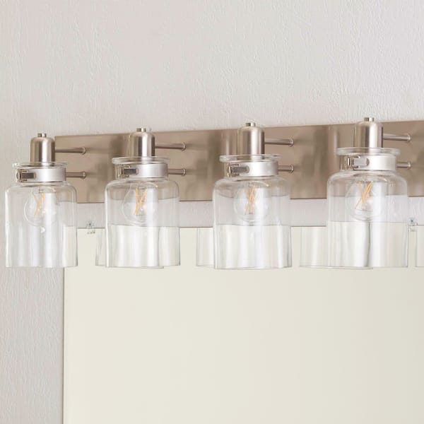 Calhoun Collection 30-1/4 in. 4-Light Brushed Nickel Clear Glass Farmhouse Urban Industrial Bathroom Vanity Light