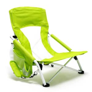 Outdoor Metal Frame Bright Green Folding Beach Chair with Side Pocket（Set of 4）