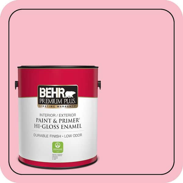 BEHR PREMIUM PLUS 1 gal. #120C-2 Pink Punch Hi-Gloss Enamel Interior/Exterior Paint & Primer
