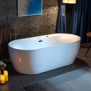 72 in. x 35 in. Combination Bathtub with Center Drain in White/Matte Black Trim, Inline Heater, Adjustable Air Massage