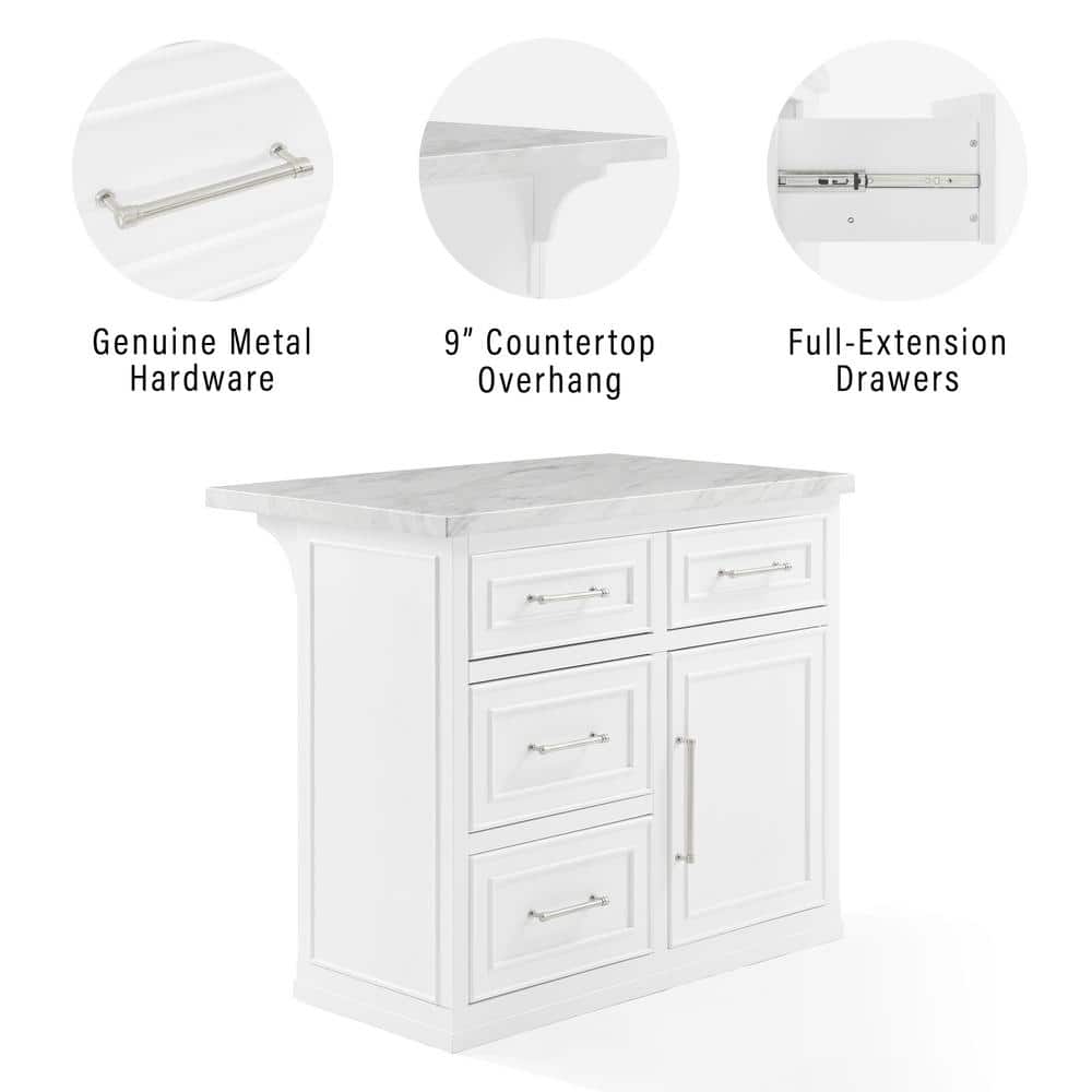 Cutler White Faux Marble Top Kitchen Island with Storage