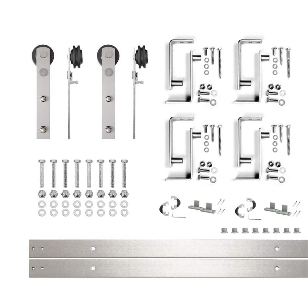 5.5 ft./66 in. Brushed Nickel Double Track Bypass U-Shape Sliding Barn Door Hardware Kit - Straight Design Roller price history on PriceWatchPro