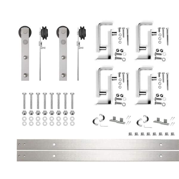 HOMACER 5.5 ft./66 in. Brushed Nickel Double Track Bypass U-Shape Sliding Barn Door Hardware Kit - Straight Design Roller
