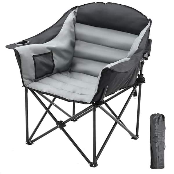 BOZTIY Oversized Camping Chair, Fully Padded Folding Moon Saucer Chair, Heavy Duty Folding Chair with Cup Holder and Carry Bag