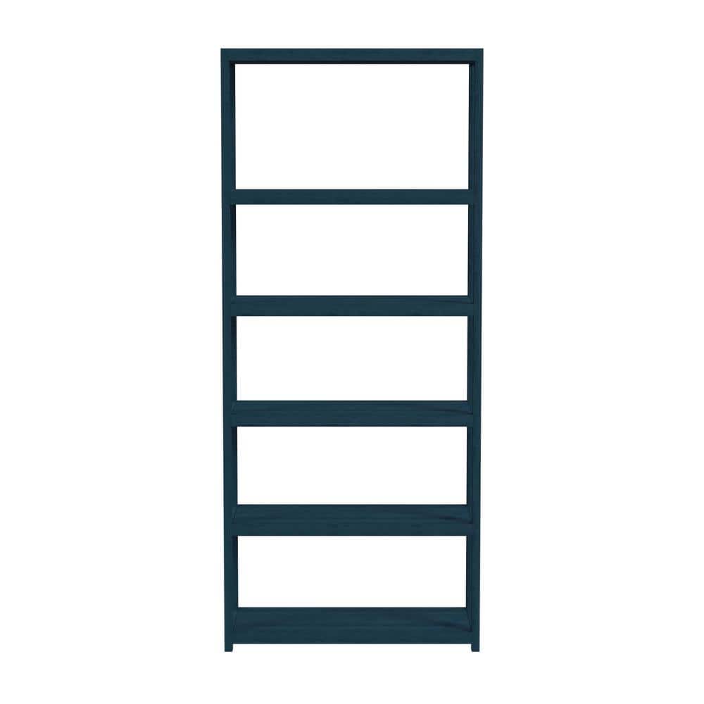 Navy Blue Wood 5-Tier Etagere Bookcase