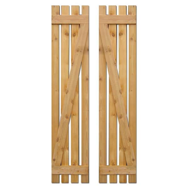Design Craft MIllworks 15 in. x 75 in. Baton Spaced Z Board and Batten Shutters (Natural Cedar) Pair