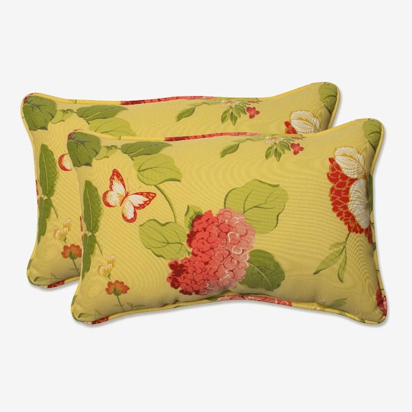 Pillow Perfect Floral Gold Rectangular Outdoor Lumbar Throw Pillow 2-Pack