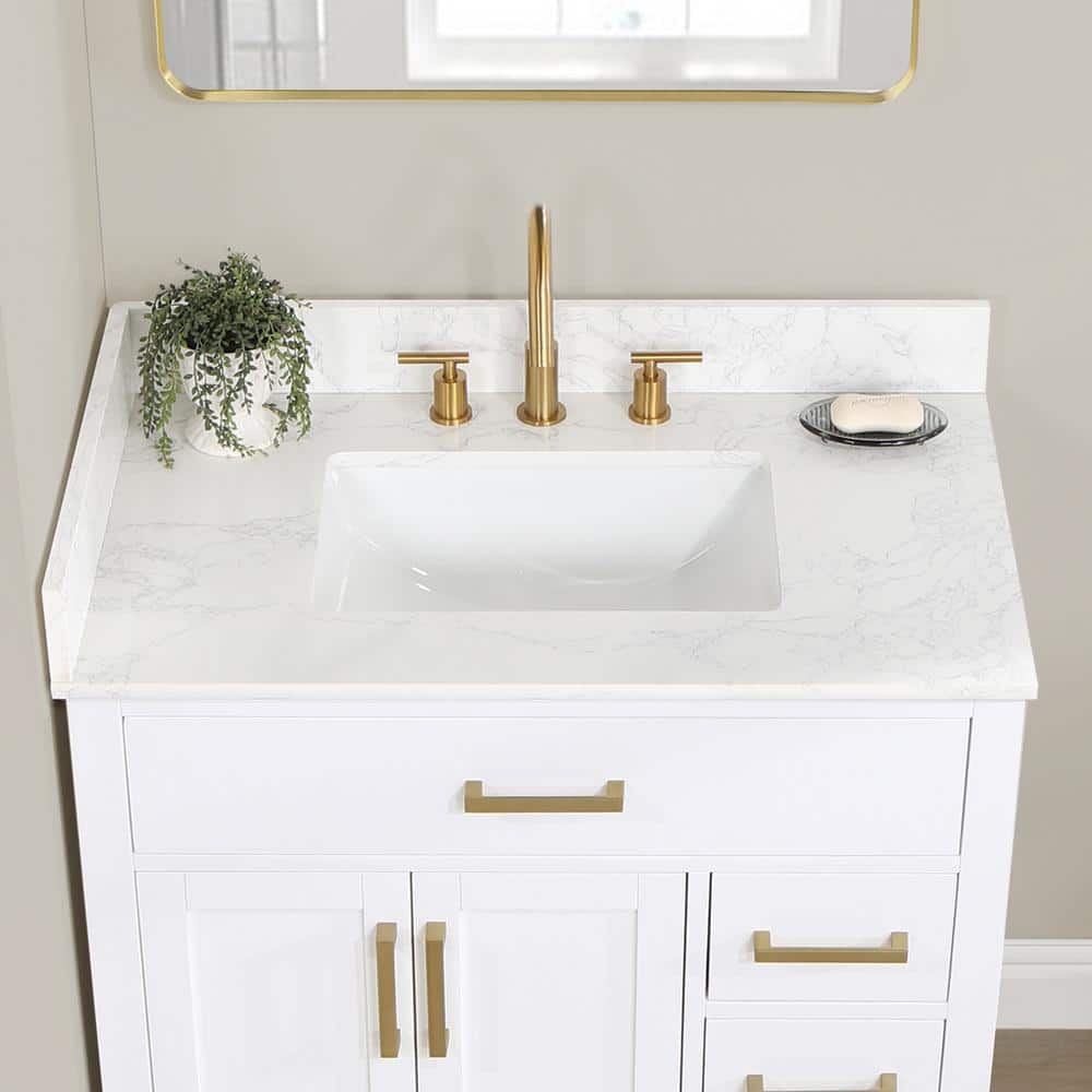 Gavino 36" White Wood Vanity with Stone Top and Mirror