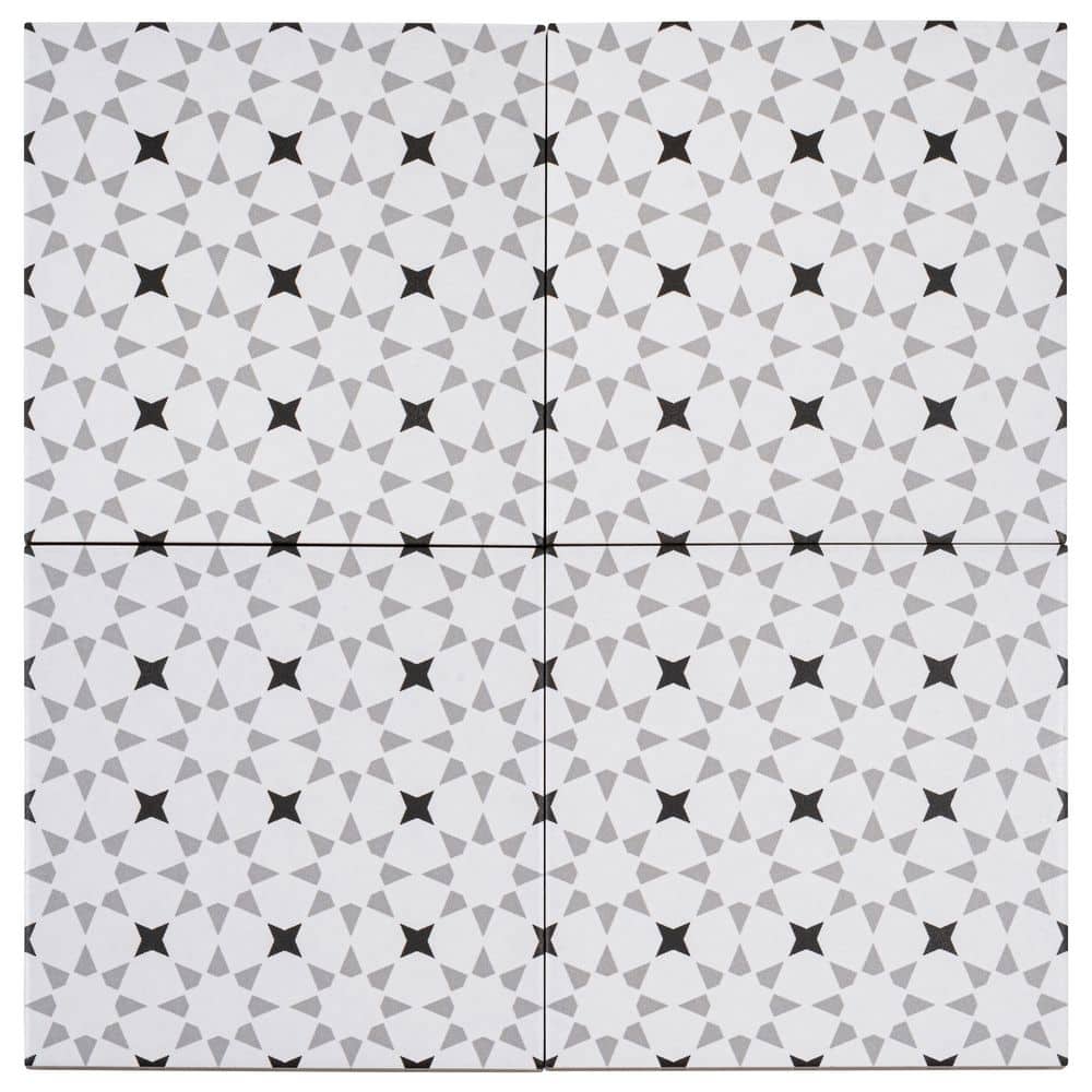 Bliss Deco Black/Gray and White 8 in. x 8 in. Porcelain Matte European Floo