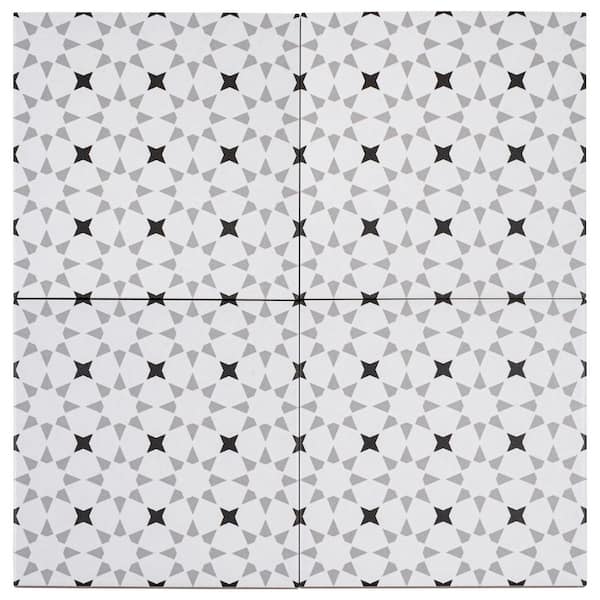 Bliss Deco Black/Gray and White 8 in. x 8 in. Porcelain Matte European Floor and Wall Tile Sample