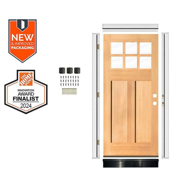 Krosswood Doors DIY 36 in. x 80 in. Craftsman Left-Hand 6-Lite Clear Glass Clear Stain Hemlock Wood Front Door Kit w/Quick Assemble Jamb