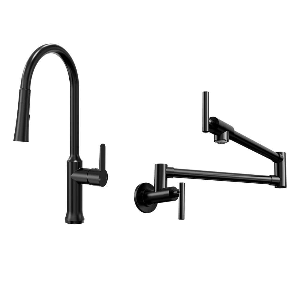18.5 in. H Spout 360 Swivel Single Handle Pull Out 2-Sprayer Kitchen Faucet with Pot Filler in Matte Black price history on PriceWatchPro