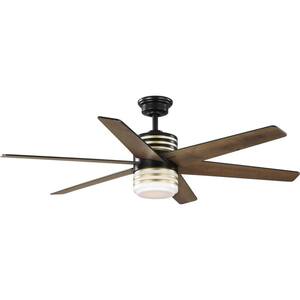 Carrollwood 56 in. Indoor 6-Blade Matte Black/Chestnut LED DC Motor Contemporary Ceiling Fan with Remote Control