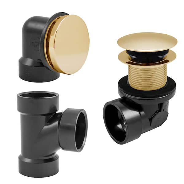 Illusionary Overflow, Sch. 40 ABS Plumbers Pack with Tip-Toe Bath Drain, Matte Polished Brass