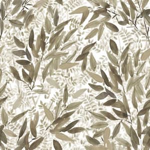 Taupe and White Watercolor Leaves Peel and Stick Wallpaper (Covers 28.29 sq. ft.)