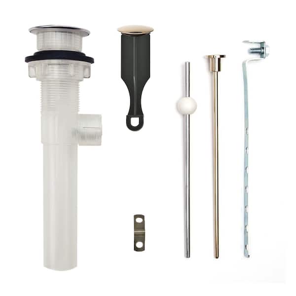 PF WaterWorks Bathroom Pop-Up Drain with Ball Rod, Transparent ABS Body w/o Overflow, 1.6-2" Sink Hole, Polished Brass