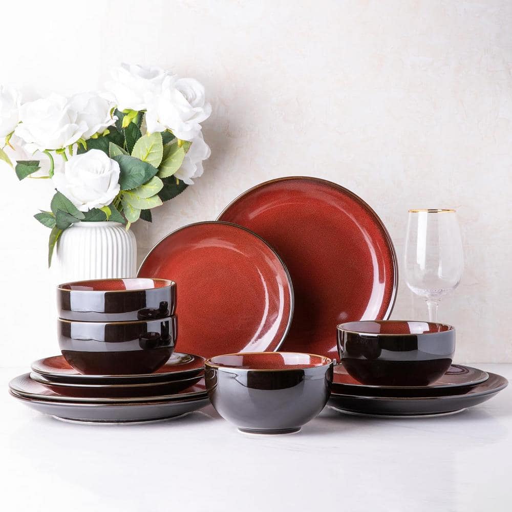 12-Piece Dreamy Moonlight Red Ceramic Dinnerware Set (Service for 4)
