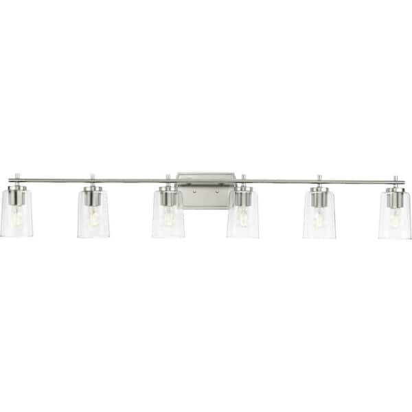 Progress Lighting Adley48.5 in. 6-Light Brushed Nickel with Clear Glass Shades New Traditional Bath Vanity Light for Bath